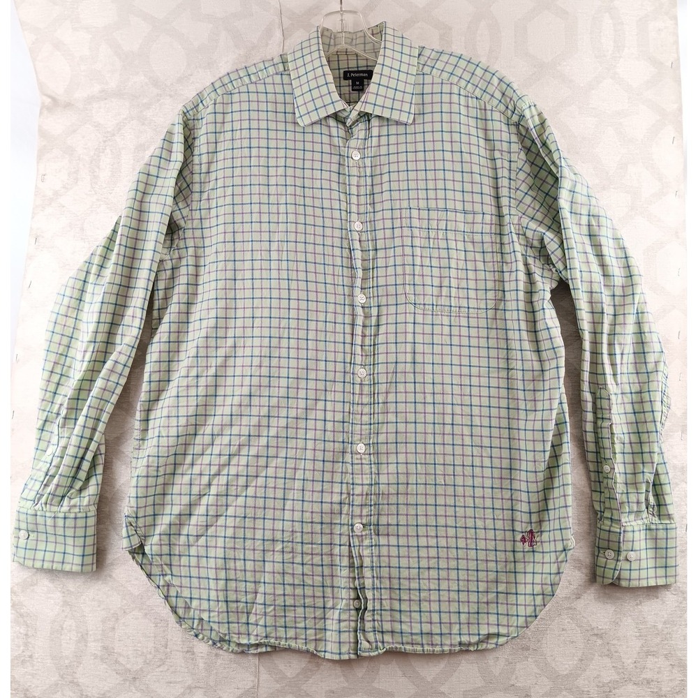 J. Peterman Button Down Men M Green Blue Check Long Sleeve Cotton Shirt Portugal